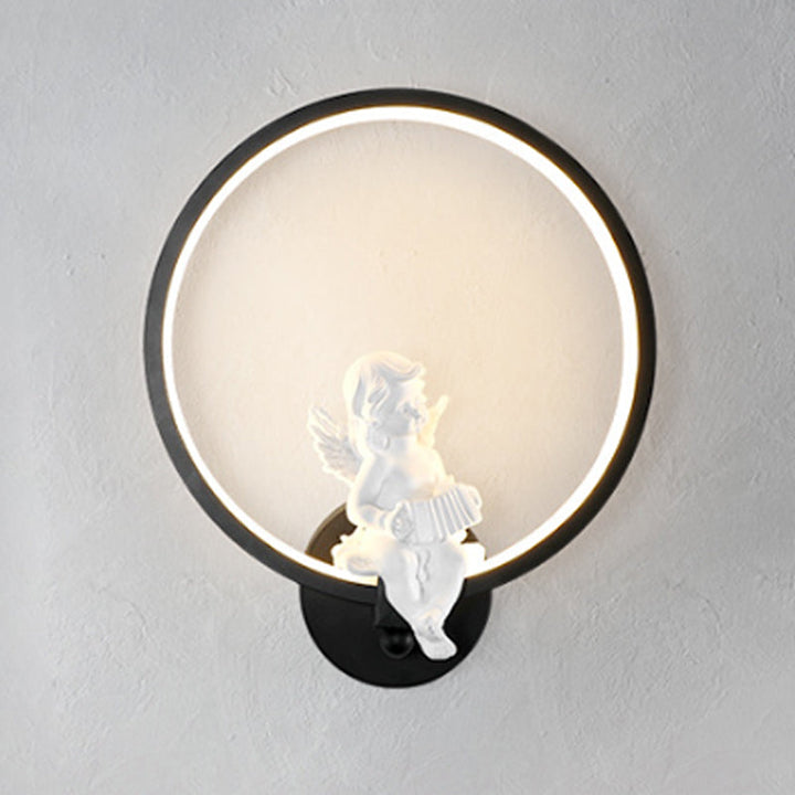 Skørter | Art Ring Wall Light with Small Angel Metal Resin Wall Lamp for Bedroom Mirror Bathroom