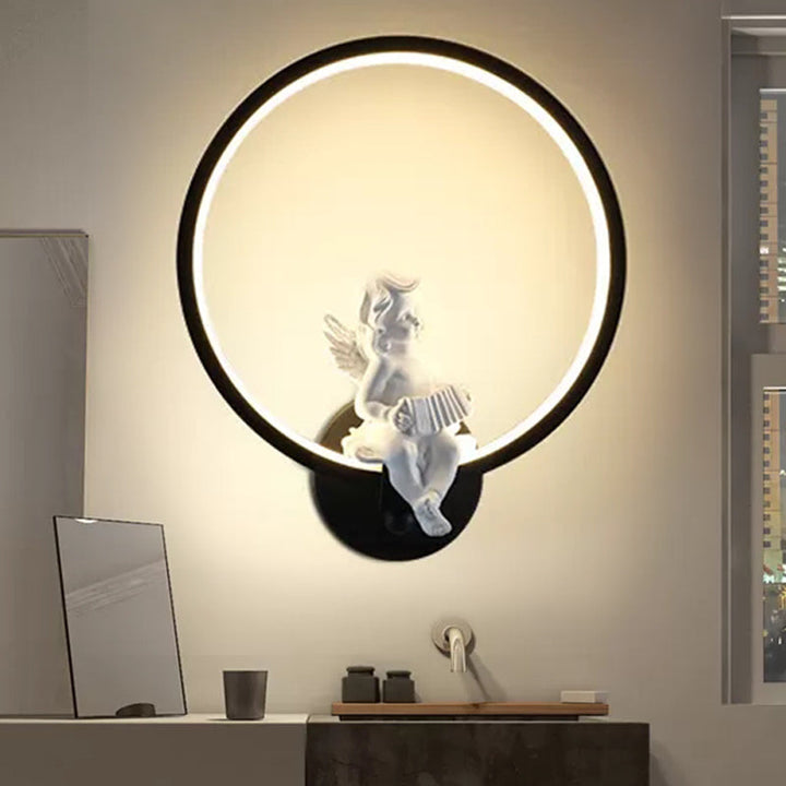 Skørter | Art Ring Wall Light with Small Angel Metal Resin Wall Lamp for Bedroom Mirror Bathroom