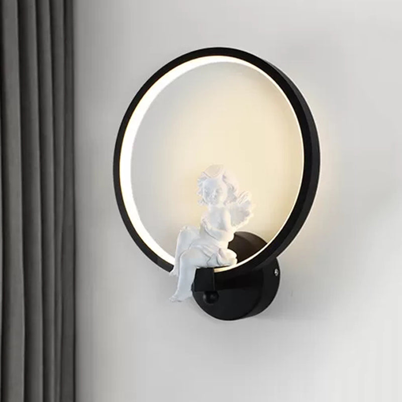 Skørter | Art Ring Wall Light with Small Angel Metal Resin Wall Lamp for Bedroom Mirror Bathroom