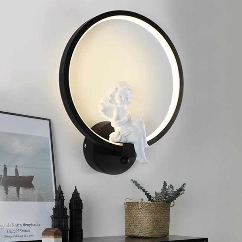 Skørter | Art Ring Wall Light with Small Angel Metal Resin Wall Lamp for Bedroom Mirror Bathroom