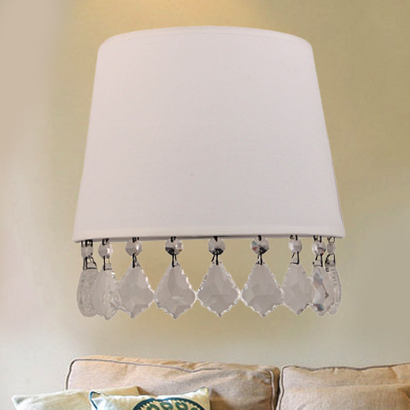 Skørter | Modern Half-drum Wall Lamp with Clear Crystal White Fabric Wall Light for Nightstand