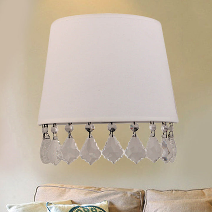 Skørter | Modern Half-drum Wall Lamp with Clear Crystal White Fabric Wall Light for Nightstand