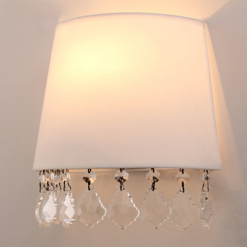Skørter | Modern Half-drum Wall Lamp with Clear Crystal White Fabric Wall Light for Nightstand