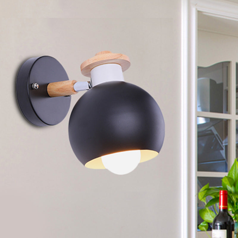 Skørter | Rotatable Monochrome Orb Wall Lamp 1 Bulb Nordic Style Metal Wall Lighting for Study Room