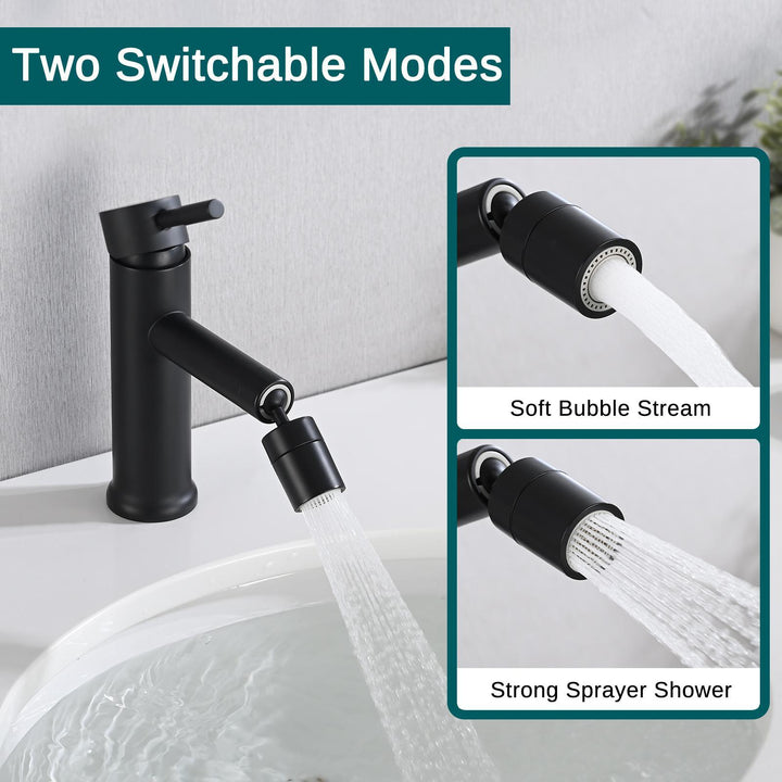 Lisslune | 360° Rotating Mat Black Bathroom Basin Mixer Tap with Dual Water Flow Modes