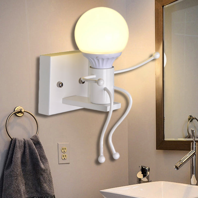 Skørter | Metal Small Robot Wall Lamp Bare Bulb One Light Modern Style Wall Lamp for Hallway Bathroom