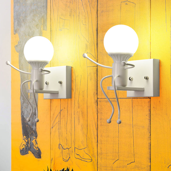 Skørter | Metal Small Robot Wall Lamp Bare Bulb One Light Modern Style Wall Lamp for Hallway Bathroom