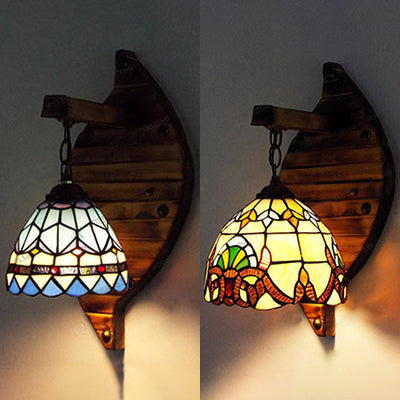 Lisslune | Industrial Vintage Dome Wall Lamp Yellow Glass 1 Place Hanging Wall Fixture in Beige/Blue for Corridor