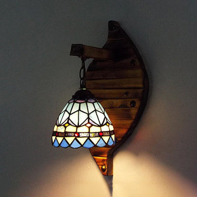 Lisslune | Industrial Vintage Dome Wall Lamp Yellow Glass 1 Place Hanging Wall Fixture in Beige/Blue for Corridor