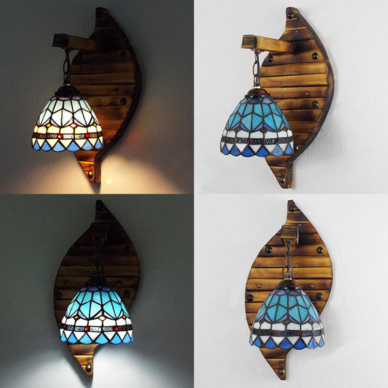 Lisslune | Industrial Vintage Dome Wall Lamp Yellow Glass 1 Place Hanging Wall Fixture in Beige/Blue for Corridor