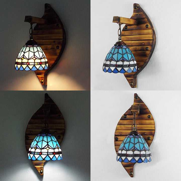 Lisslune | Industrial Vintage Dome Wall Lamp Yellow Glass 1 Place Hanging Wall Fixture in Beige/Blue for Corridor