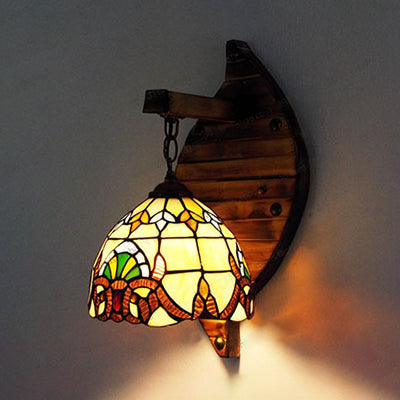 Lisslune | Industrial Vintage Dome Wall Lamp Yellow Glass 1 Place Hanging Wall Fixture in Beige/Blue for Corridor