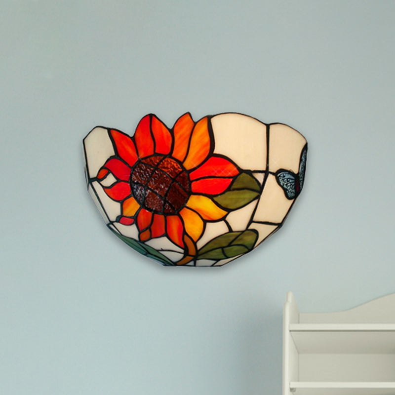 Lisslune | Sunflower Wall Light with Bowl Shape Stained Glass Rustic Tiffany Wall Lamp