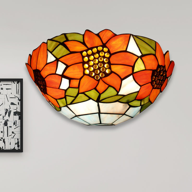 Lisslune | Sunflower Wall Light with Bowl Shape Stained Glass Rustic Tiffany Wall Lamp