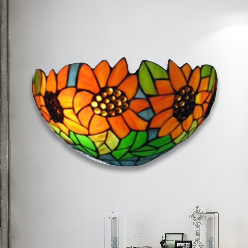 Lisslune | Sunflower Wall Light with Bowl Shape Stained Glass Rustic Tiffany Wall Lamp