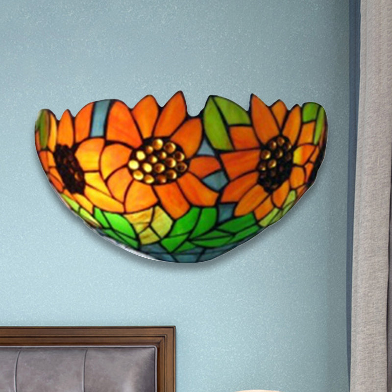 Lisslune | Sunflower Wall Light with Bowl Shape Stained Glass Rustic Tiffany Wall Lamp