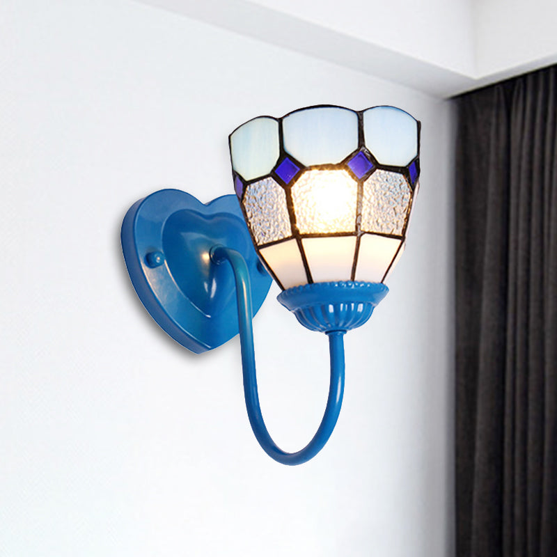 Lisslune | 1 Head Bathroom Wall Light Tiffany Blue/White/Antique Brass Wall Mounted Light with Dome Dimple Glass Shade