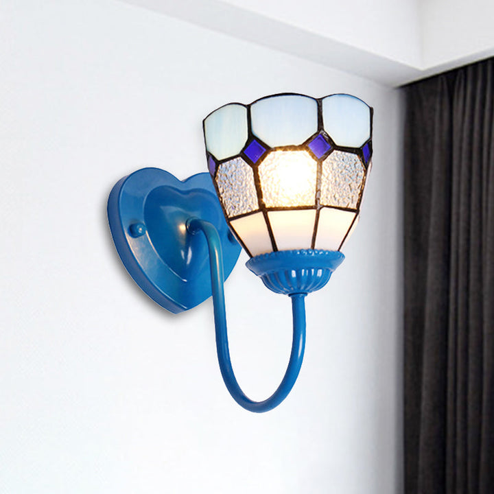 Lisslune | 1 Head Bathroom Wall Light Tiffany Blue/White/Antique Brass Wall Mounted Light with Dome Dimple Glass Shade