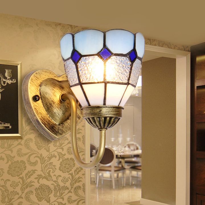 Lisslune | 1 Head Bathroom Wall Light Tiffany Blue/White/Antique Brass Wall Mounted Light with Dome Dimple Glass Shade