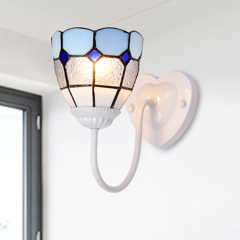 Lisslune | 1 Head Bathroom Wall Light Tiffany Blue/White/Antique Brass Wall Mounted Light with Dome Dimple Glass Shade