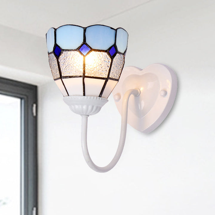 Lisslune | 1 Head Bathroom Wall Light Tiffany Blue/White/Antique Brass Wall Mounted Light with Dome Dimple Glass Shade