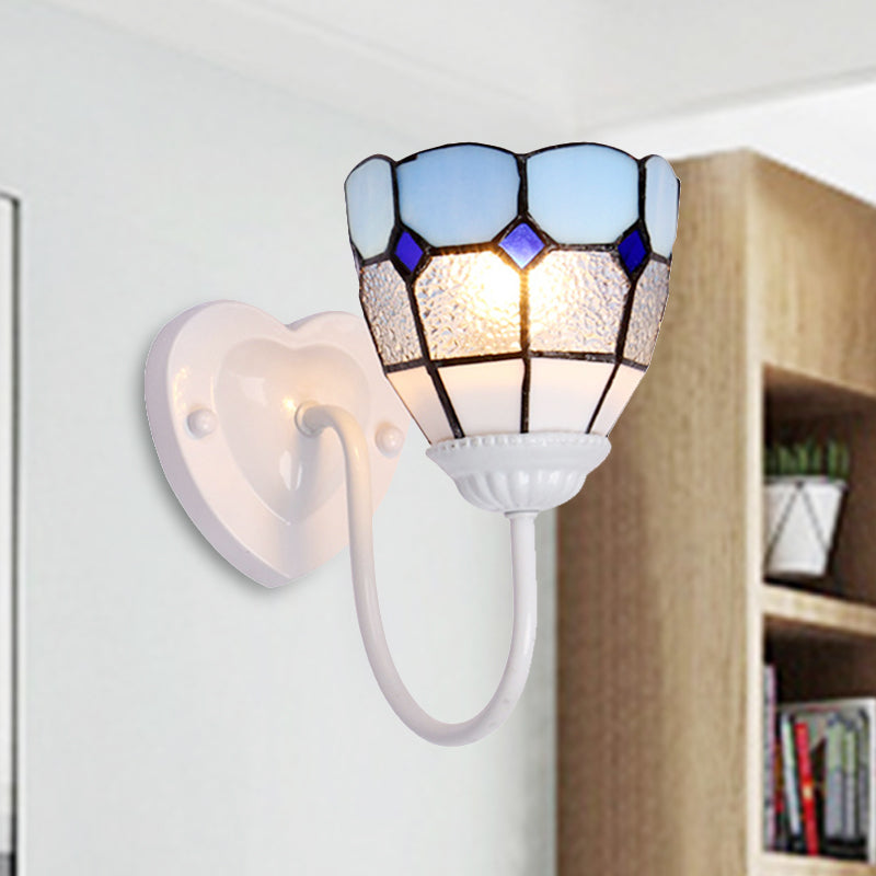 Lisslune | 1 Head Bathroom Wall Light Tiffany Blue/White/Antique Brass Wall Mounted Light with Dome Dimple Glass Shade