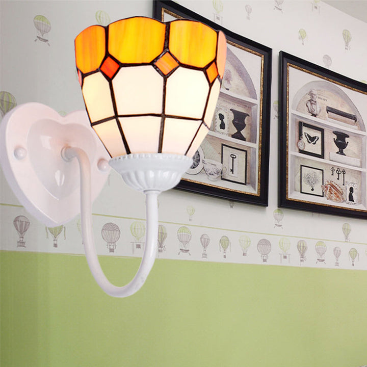 Lisslune | Dome Wall Lamp Baroque Yellow Glass 1 Head White/Blue/Antique Brass Sconce Lamp for Hallway