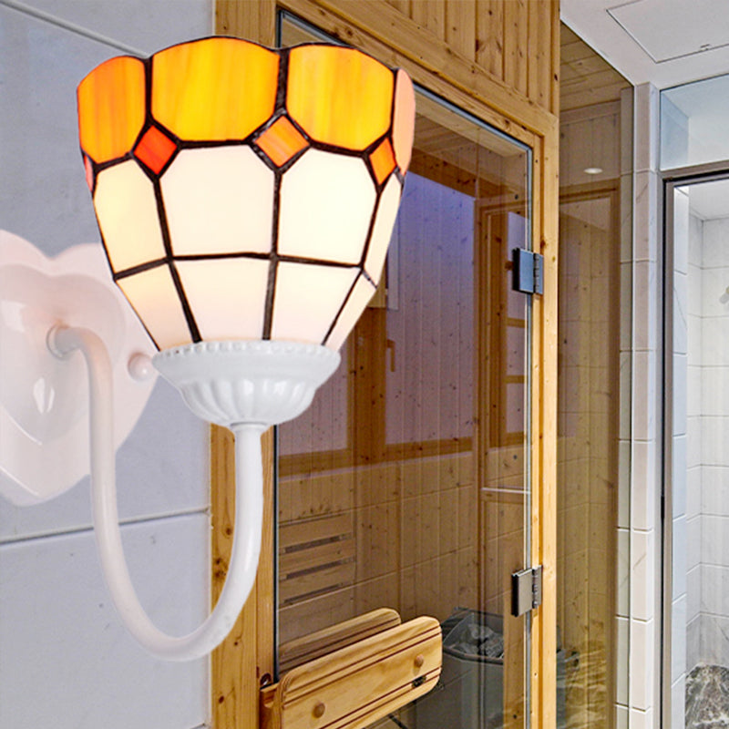 Lisslune | Dome Wall Lamp Baroque Yellow Glass 1 Head White/Blue/Antique Brass Sconce Lamp for Hallway
