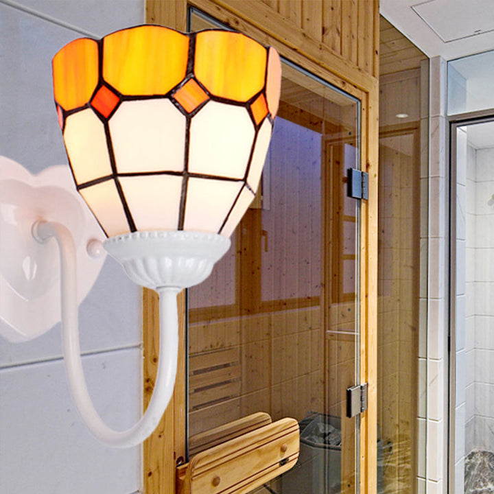 Lisslune | Dome Wall Lamp Baroque Yellow Glass 1 Head White/Blue/Antique Brass Sconce Lamp for Hallway