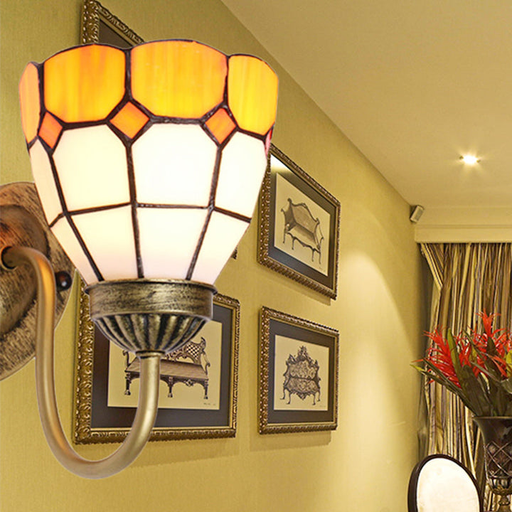 Lisslune | Dome Wall Lamp Baroque Yellow Glass 1 Head White/Blue/Antique Brass Sconce Lamp for Hallway