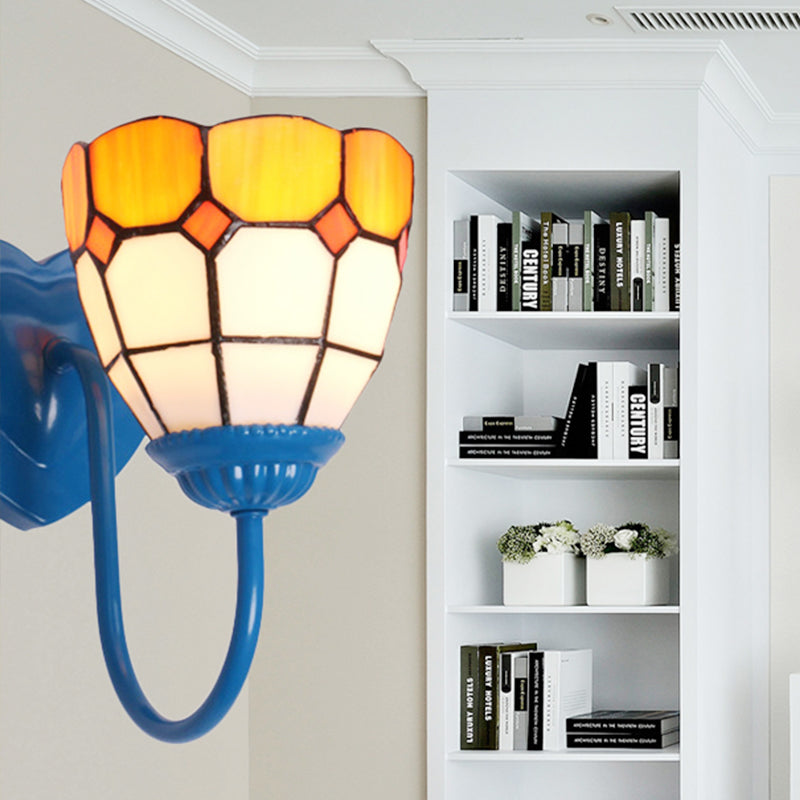 Lisslune | Dome Wall Lamp Baroque Yellow Glass 1 Head White/Blue/Antique Brass Sconce Lamp for Hallway