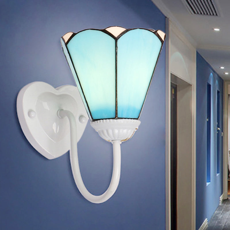 Lisslune | 1 Head Half Wall Lamp Fixture Mediterranean White/Gold/Blue Sconce Lamp with Lily Blue Glass Shade