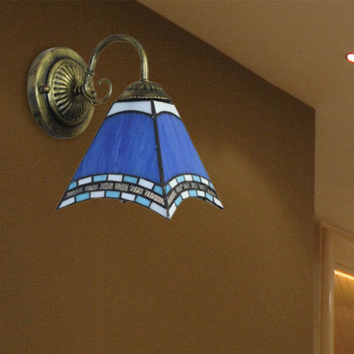 Lisslune | Blue Pyramid Wall Lighting Nautical Mission 1 Light Stained Glass Wall Mounted Light for Foyer