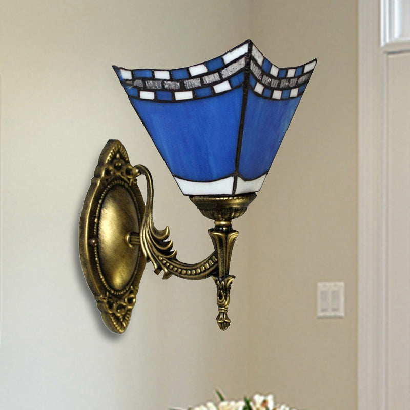 Lisslune | Blue Pyramid Wall Lighting Nautical Mission 1 Light Stained Glass Wall Mounted Light for Foyer