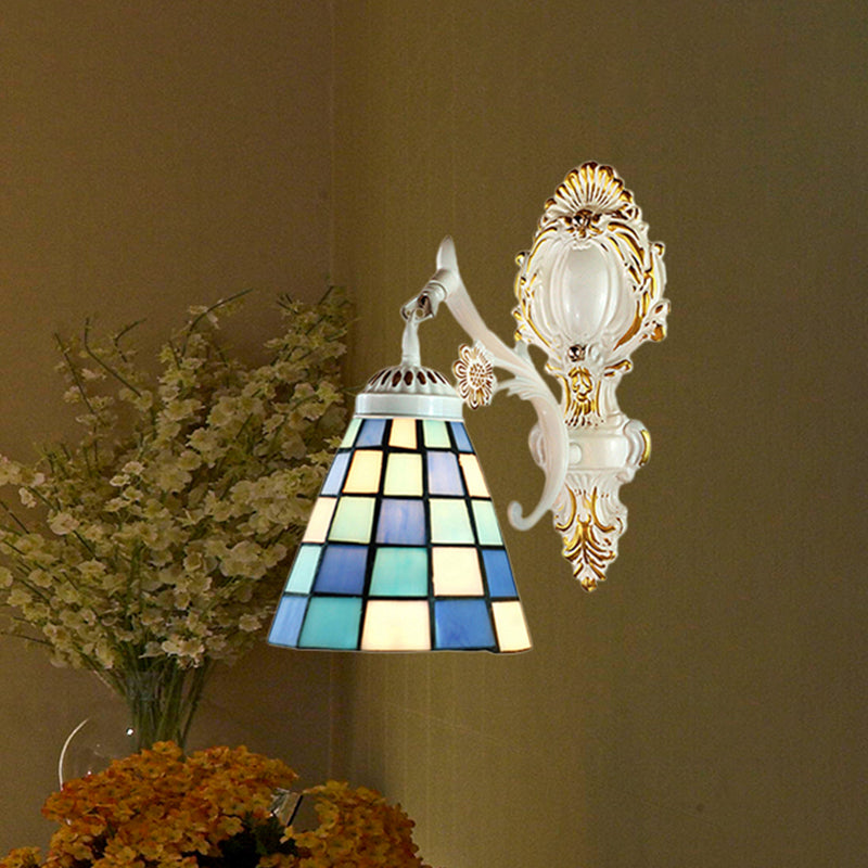Lisslune | Bell Shade Tiffany Wall Light Stained Glass 1 Light Wall Switch Lighting in White