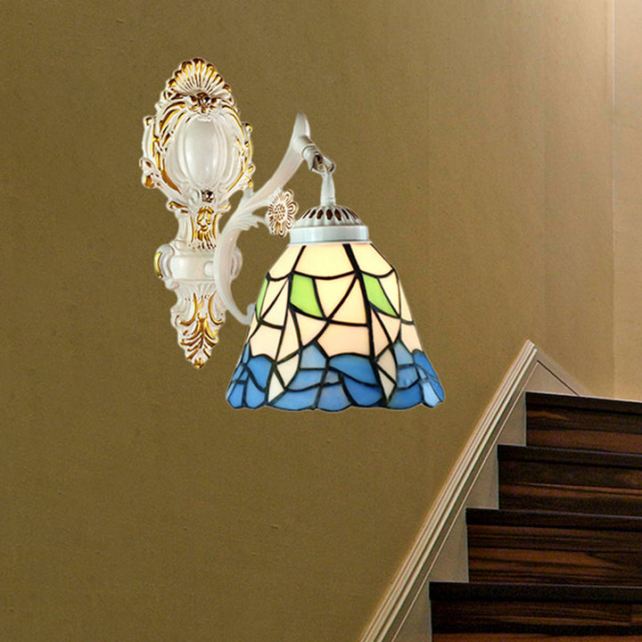 Lisslune | Bell Shade Tiffany Wall Light Stained Glass 1 Light Wall Switch Lighting in White