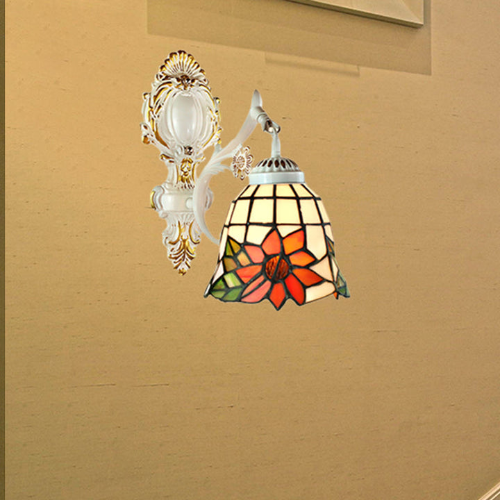 Lisslune | Bell Shade Tiffany Wall Light Stained Glass 1 Light Wall Switch Lighting in White