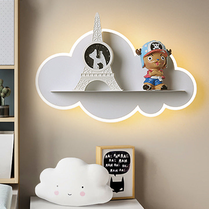 Skørter | Acrylic Cloud Wall Lamp with Shelf Children LED Wall Mount in White for Children's Bedroom