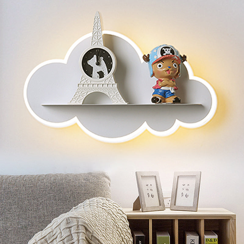 Skørter | Acrylic Cloud Wall Lamp with Shelf Children LED Wall Mount in White for Children's Bedroom