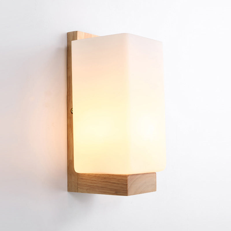 Skørter | Japanese Style Cuboid Wall Lamp One Light Frosted Glass Wall Lighting in White for Office Hotel