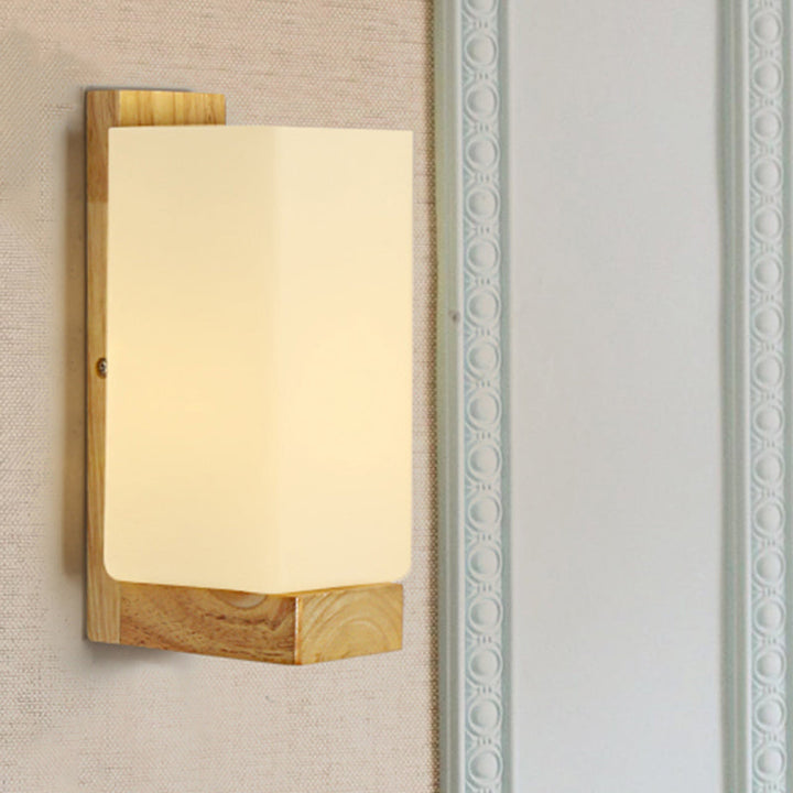Skørter | Japanese Style Cuboid Wall Lamp One Light Frosted Glass Wall Lighting in White for Office Hotel
