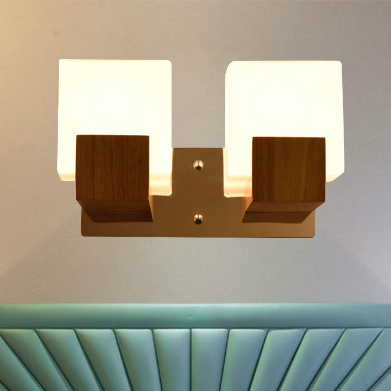 Skørter | White Cube Wall Lamp Japanese Style Simple Opal Glass Wall Lamp for Stairs Living Room
