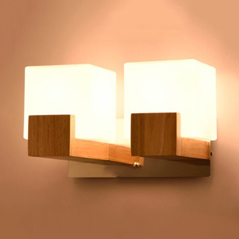 Skørter | White Cube Wall Lamp Japanese Style Simple Opal Glass Wall Lamp for Stairs Living Room