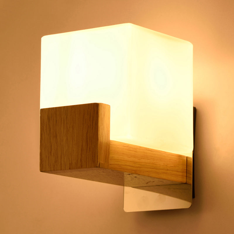 Skørter | White Cube Wall Lamp Japanese Style Simple Opal Glass Wall Lamp for Stairs Living Room