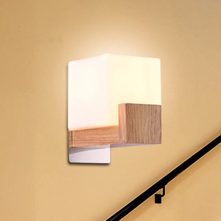 Skørter | White Cube Wall Lamp Japanese Style Simple Opal Glass Wall Lamp for Stairs Living Room