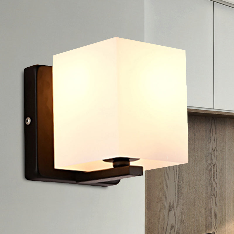 Lisslune | White Umbrella Wall Light with Black Base 1 Light Modern Style Milk Glass Wall Light for the Living Room
