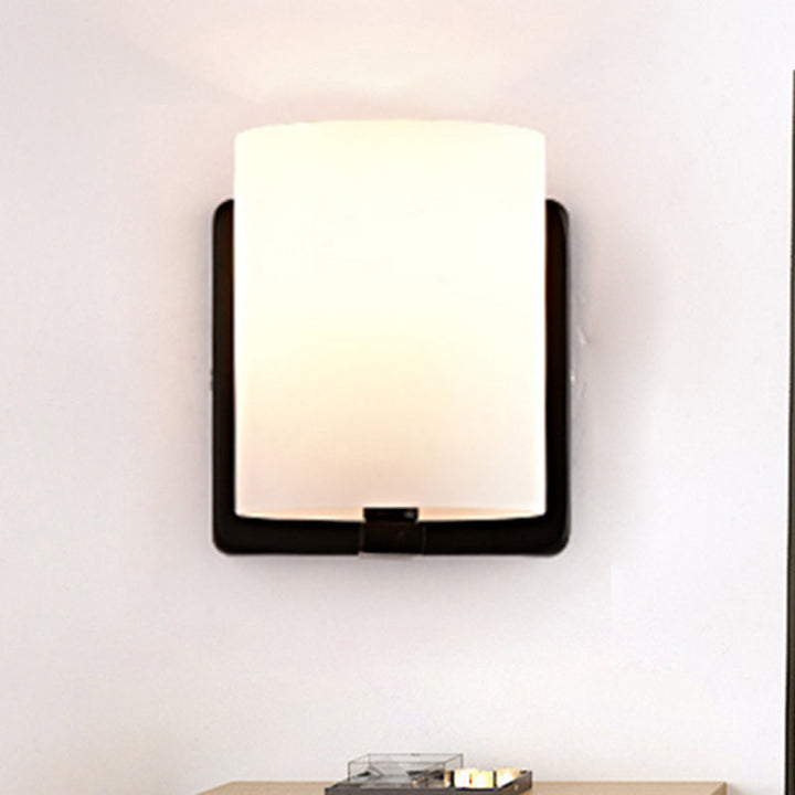 Lisslune | White Umbrella Wall Light with Black Base 1 Light Modern Style Milk Glass Wall Light for the Living Room