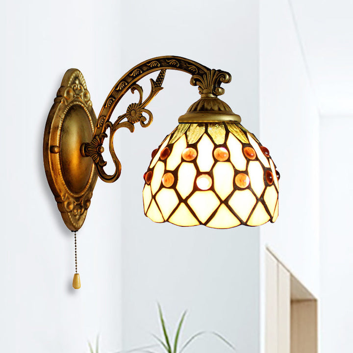Lisslune | Vintage Dome Wall Lamp Combined Glass One Light Mini Wall Lamp in Brass
