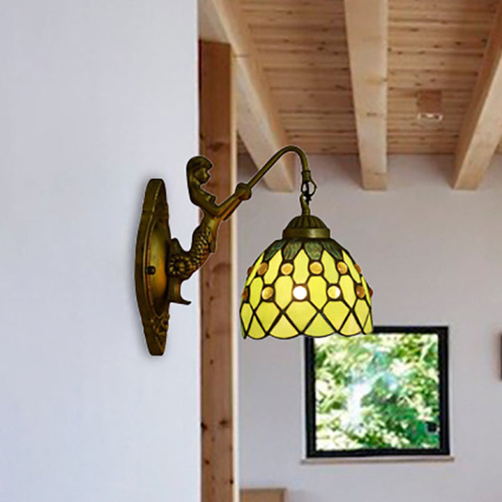Lisslune | Vintage Dome Wall Lamp Combined Glass One Light Mini Wall Lamp in Brass
