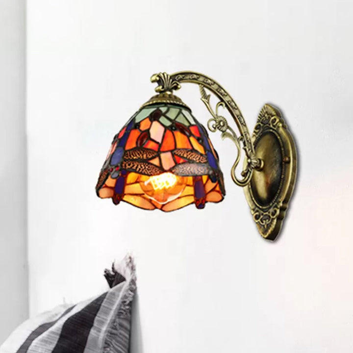 Lisslune | Lodge Style Dragonfly Wall Mount Light Woven Glass Multicolor Wall Lamp Lighting